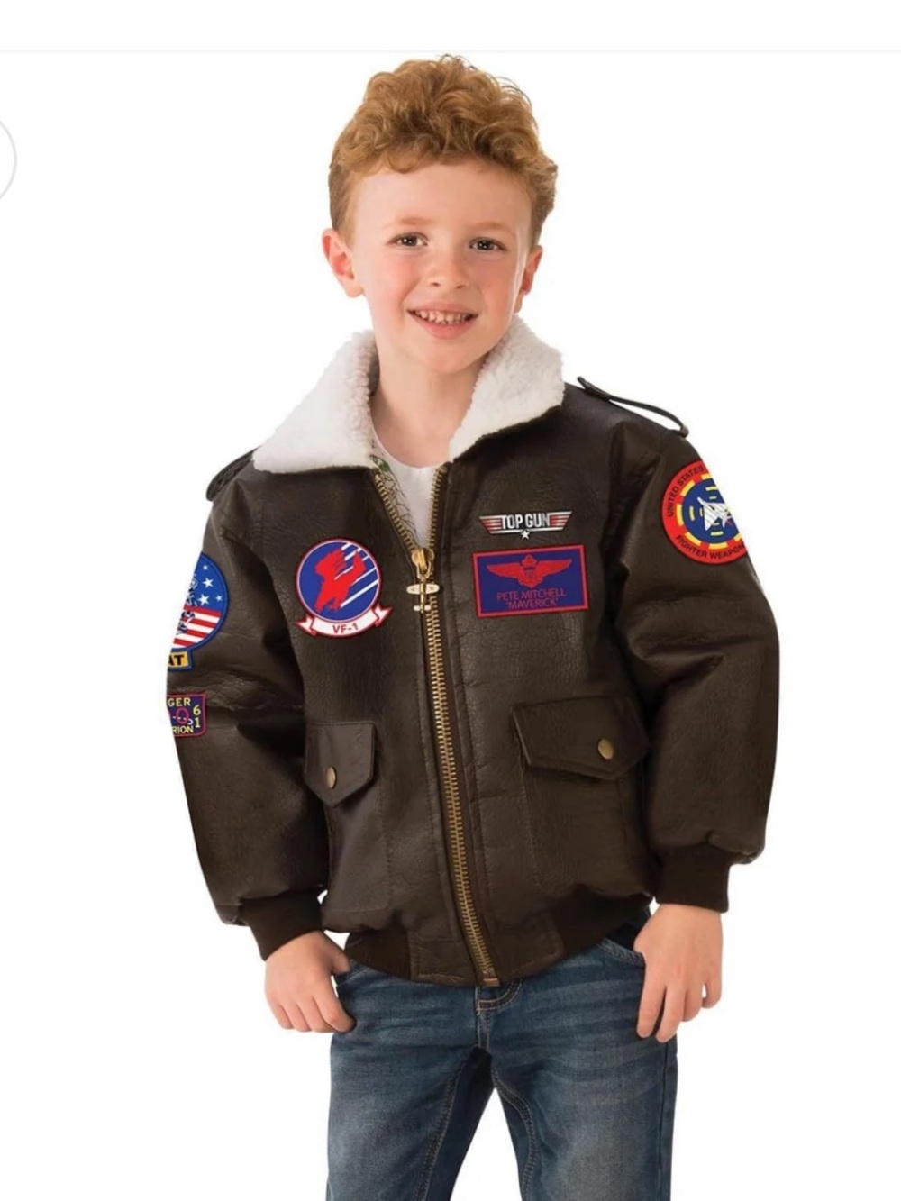 Paramount Top Gun Maverick Kids Brown Bomber Jacket with Patches